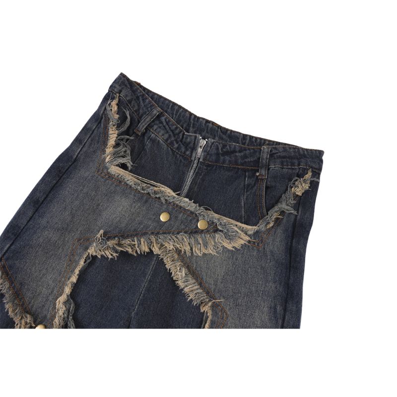 Style Core Aesthetics, New Style Trends Star Pattern Frayed Patchwork Jeans Style Core Aesthetics, New Style Trends Star Pattern Frayed Patchwork Jeans