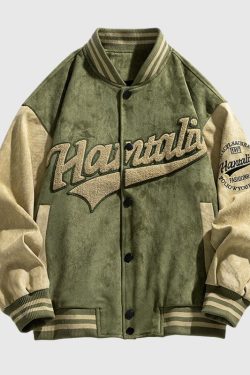 Style Core Aesthetics, New Style Trends Street-Style Embroidered  Suede Baseball Jacket