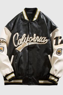 Style Core Aesthetics, New Style Trends Streetwear Embroidered PU Leather Baseball Jacket