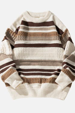 Style Core Aesthetics, New Style Trends Striped Cable Patchwork Design Pullover