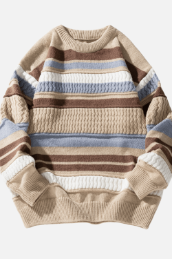 Style Core Aesthetics, New Style Trends Striped Cable Patchwork Design Pullover