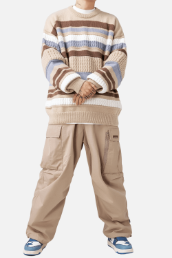 Style Core Aesthetics, New Style Trends Striped Cable Patchwork Design Pullover