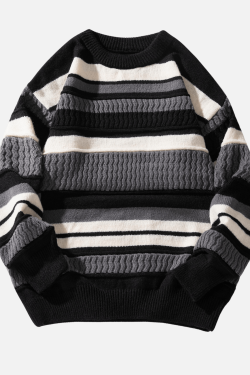 Style Core Aesthetics, New Style Trends Striped Cable Patchwork Design Pullover