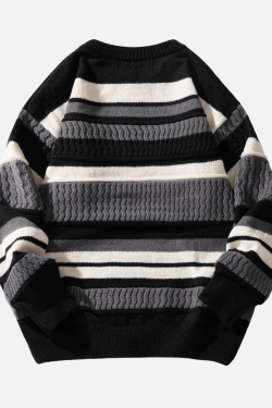 Style Core Aesthetics, New Style Trends Striped Cable Patchwork Design Pullover