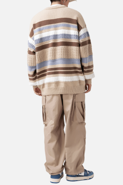 Style Core Aesthetics, New Style Trends Striped Cable Patchwork Design Pullover