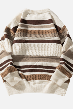 Style Core Aesthetics, New Style Trends Striped Cable Patchwork Design Pullover