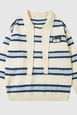 Style Core Aesthetics, New Style Trends Striped Collar College-Style Sweater