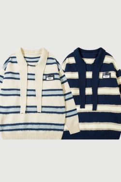 Style Core Aesthetics, New Style Trends Striped Collar College-Style Sweater