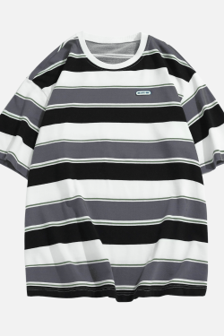 Style Core Aesthetics, New Style Trends Striped Colorblock Cotton T-Shirt