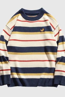 Style Core Aesthetics, New Style Trends Striped Embroidered Knit Sweater