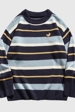 Style Core Aesthetics, New Style Trends Striped Embroidered Knit Sweater