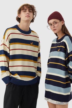 Style Core Aesthetics, New Style Trends Striped Embroidered Knit Sweater