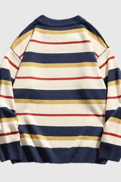 Style Core Aesthetics, New Style Trends Striped Embroidered Knit Sweater