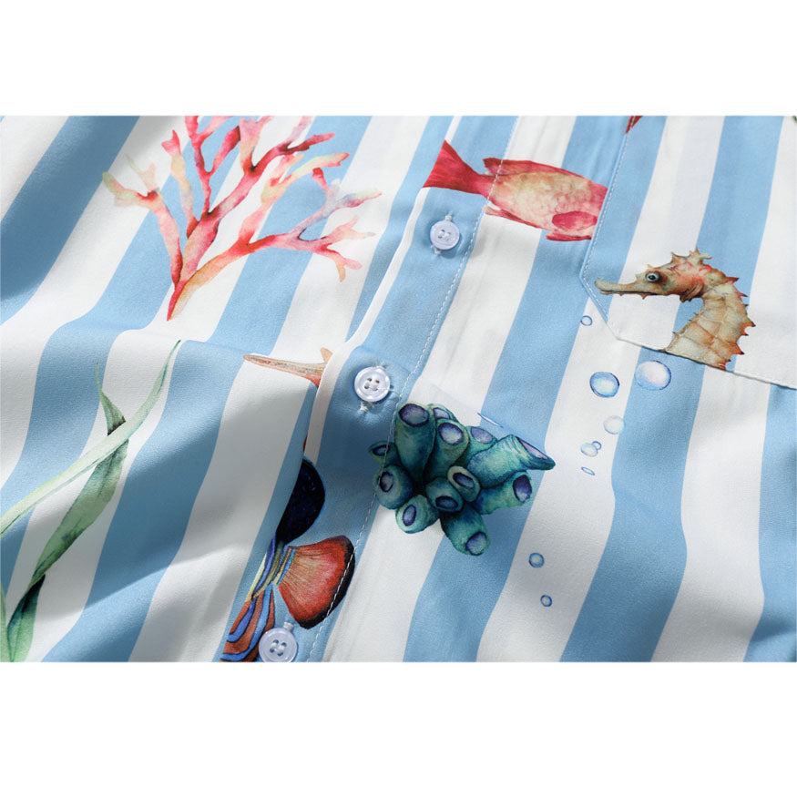 Style Core Aesthetics, New Style Trends Striped Fish Print Summer Shirt Style Core Aesthetics, New Style Trends Striped Fish Print Summer Shirt
