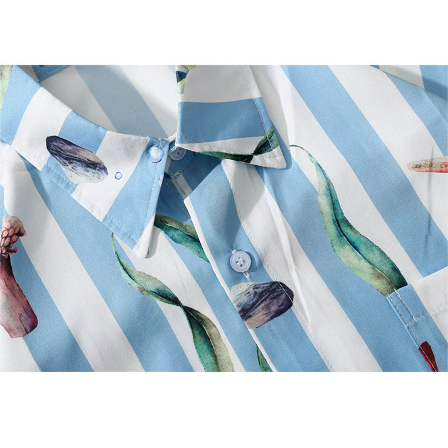 Style Core Aesthetics, New Style Trends Striped Fish Print Summer Shirt Style Core Aesthetics, New Style Trends Striped Fish Print Summer Shirt