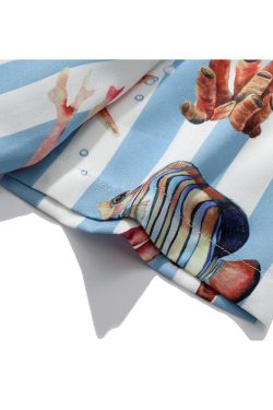 Style Core Aesthetics, New Style Trends Striped Fish Print Summer Shirt