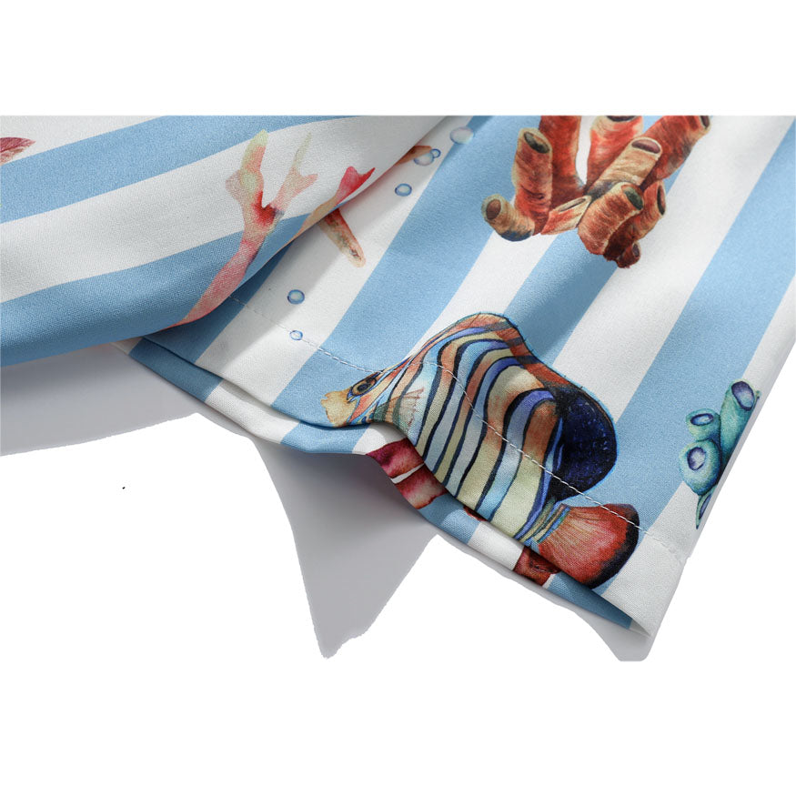 Style Core Aesthetics, New Style Trends Striped Fish Print Summer Shirt Style Core Aesthetics, New Style Trends Striped Fish Print Summer Shirt