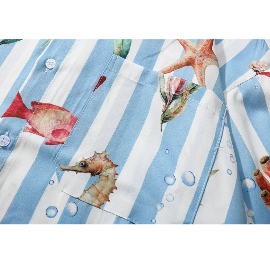 Style Core Aesthetics, New Style Trends Striped Fish Print Summer Shirt Style Core Aesthetics, New Style Trends Striped Fish Print Summer Shirt