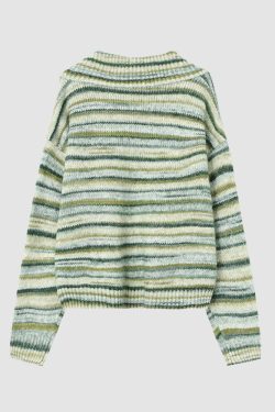 Style Core Aesthetics, New Style Trends Striped Lace Up Collared Sweater