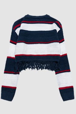 Style Core Aesthetics, New Style Trends Striped Raw Hem Cropped Sweater