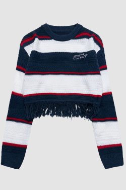 Style Core Aesthetics, New Style Trends Striped Raw Hem Cropped Sweater