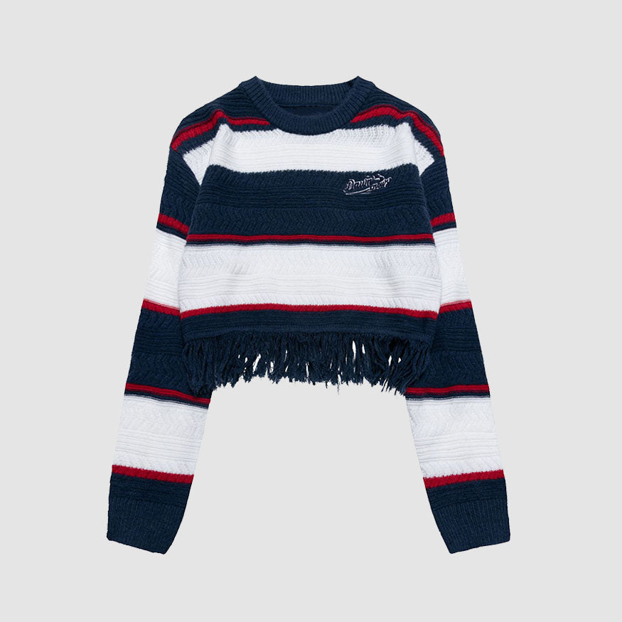 Style Core Aesthetics, New Style Trends Striped Raw Hem Cropped Sweater Style Core Aesthetics, New Style Trends Striped Raw Hem Cropped Sweater