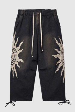 Style Core Aesthetics, New Style Trends Sun Graphic Drawstring Pants