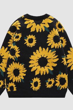Style Core Aesthetics, New Style Trends Sunflower Pattern Embroidery Knit Sweater