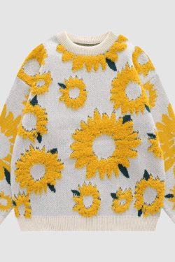 Style Core Aesthetics, New Style Trends Sunflower Pattern Embroidery Sweater