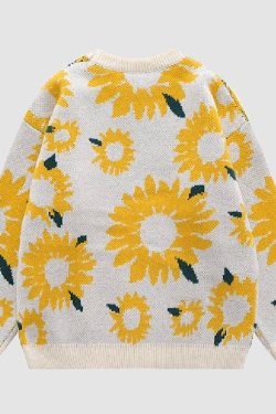 Style Core Aesthetics, New Style Trends Sunflower Pattern Embroidery Sweater