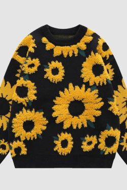Style Core Aesthetics, New Style Trends Sunflower Pattern Embroidery Sweater