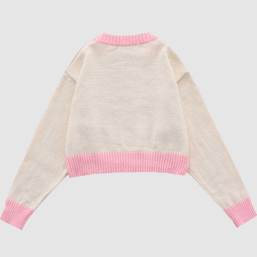 Style Core Aesthetics, New Style Trends Sweet Bow & Flower Print Cropped Sweater Style Core Aesthetics, New Style Trends Sweet Bow & Flower Print Cropped Sweater