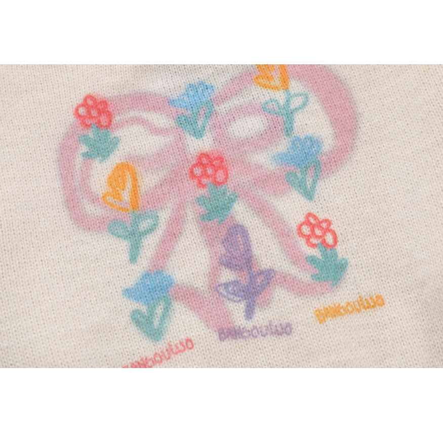 Style Core Aesthetics, New Style Trends Sweet Bow & Flower Print Cropped Sweater Style Core Aesthetics, New Style Trends Sweet Bow & Flower Print Cropped Sweater