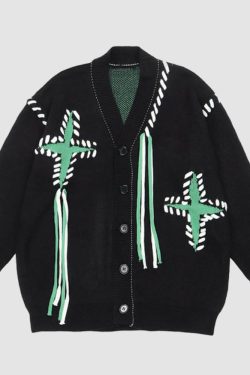 Style Core Aesthetics, New Style Trends Tassel Star Pattern Cardigan Sweater