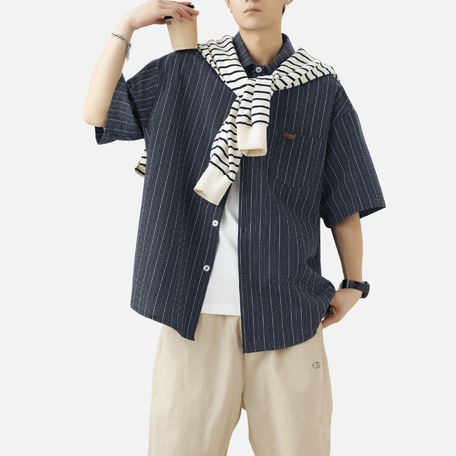 Style Core Aesthetics, New Style Trends Textured Stripe Short-Sleeve Shirt Style Core Aesthetics, New Style Trends Textured Stripe Short-Sleeve Shirt