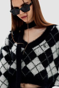 Style Core Aesthetics, New Style Trends Tie + Argyle Pattern Cropped Sweater