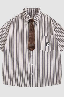 Style Core Aesthetics, New Style Trends Tie Decor Stripe Shirts