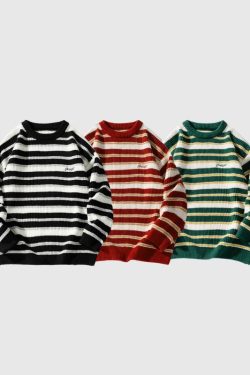Style Core Aesthetics, New Style Trends Timeless Hues Patchwork Stripe Knit Pullover