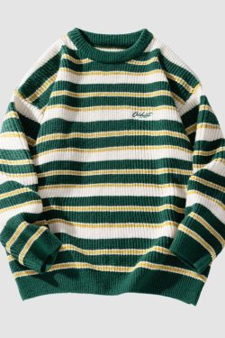 Style Core Aesthetics, New Style Trends Timeless Hues Patchwork Stripe Knit Pullover