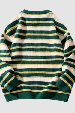 Style Core Aesthetics, New Style Trends Timeless Hues Patchwork Stripe Knit Pullover