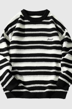 Style Core Aesthetics, New Style Trends Timeless Hues Patchwork Stripe Knit Pullover