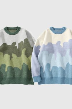 Style Core Aesthetics, New Style Trends Tree Pattern Color-blocked Pullover