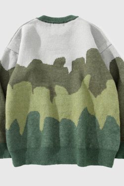 Style Core Aesthetics, New Style Trends Tree Pattern Color-blocked Pullover