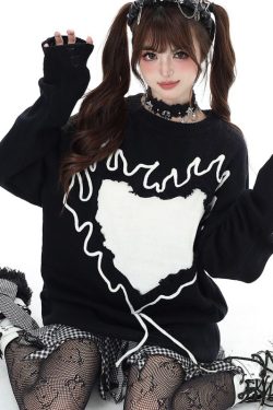 Style Core Aesthetics, New Style Trends Trendy Heart-Embossed Loose Knit Sweater