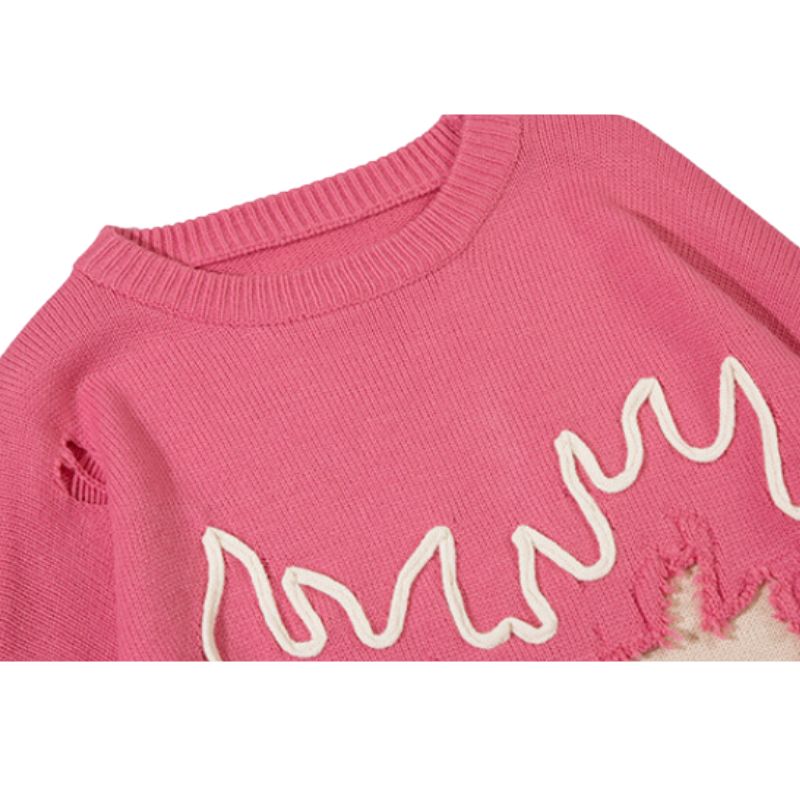 Style Core Aesthetics, New Style Trends Trendy Heart-Embossed Loose Knit Sweater Style Core Aesthetics, New Style Trends Trendy Heart-Embossed Loose Knit Sweater