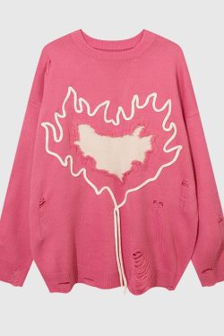 Style Core Aesthetics, New Style Trends Trendy Heart-Embossed Loose Knit Sweater