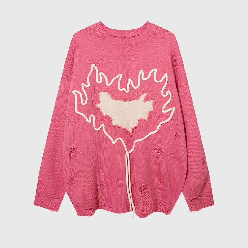 Style Core Aesthetics, New Style Trends Trendy Heart-Embossed Loose Knit Sweater Style Core Aesthetics, New Style Trends Trendy Heart-Embossed Loose Knit Sweater