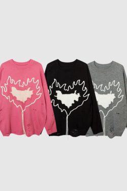 Style Core Aesthetics, New Style Trends Trendy Heart-Embossed Loose Knit Sweater