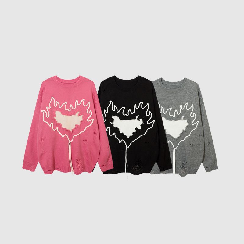 Style Core Aesthetics, New Style Trends Trendy Heart-Embossed Loose Knit Sweater Style Core Aesthetics, New Style Trends Trendy Heart-Embossed Loose Knit Sweater