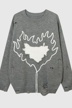 Style Core Aesthetics, New Style Trends Trendy Heart-Embossed Loose Knit Sweater